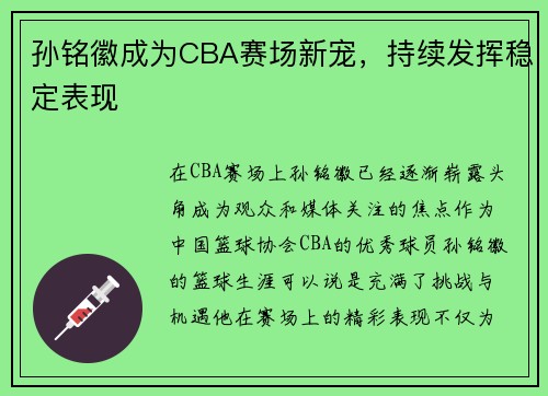 孙铭徽成为CBA赛场新宠，持续发挥稳定表现