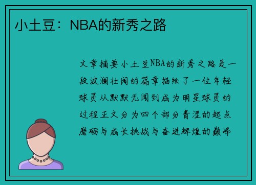 小土豆：NBA的新秀之路